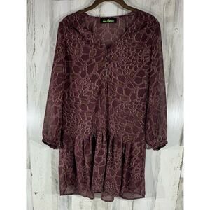 Sam Edelman Dress Size XS Burgundy Animal Print Sheer Peplum Drop Waist